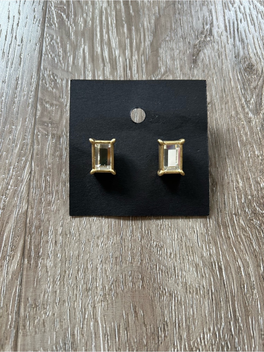 Vtg Gold-Frame Rectangle Clear Crystal Stud Earrings - Women Jewelry
